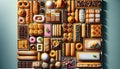 AI illustration of an assortment of delicious pastries displayed in a grid-like pattern.