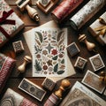 AI illustration of an assortment of festive stationery items for Christmas