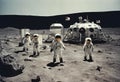 An AI illustration of astronauts and spacecrafts are in the desert outside the moon
