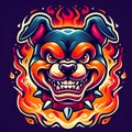AI illustration of a cartoon dog surrounded by fiery red flames
