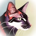 AI ILLUSTRATION cat head profile brown 2158 x 2160