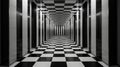 AI illustration of a checkered hallway with black and white tiles