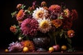 AI illustration of Chrysanthemums with Asters in a vase in the style of an old master painting
