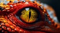 An AI illustration of a close up photo of the eye of an orange lizard