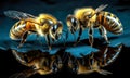 An AI illustration of two bees in a close up photo next to each other