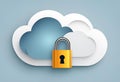 AI Illustration of cloud storage security with a yellow padlock on blue background Royalty Free Stock Photo