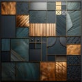 AI illustration of a collage of leather tiles with diverse textures and gold accents. Royalty Free Stock Photo