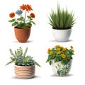 AI illustration. Collection of indoor plants, in ceramic pots, on white background Royalty Free Stock Photo