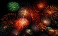 AI illustration of colorful fireworks exploding in the night sky. Royalty Free Stock Photo