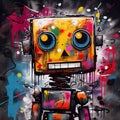 AI illustration of a colorful painting of a robot