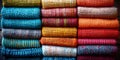 AI illustration of a colorful stack of knit towels arranged in a rainbow formation. Royalty Free Stock Photo