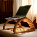 AI illustration of a contemporary laptop computer resting on a wooden stand