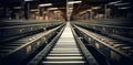 AI illustration of a conveyor belt system running through a large, empty industrial room. Royalty Free Stock Photo