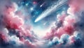 AI illustration of a cosmic landscape featuring glowing stars and clouds in the foreground Royalty Free Stock Photo