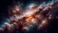 AI illustration of a cosmic landscape featuring glowing stars and clouds in the foreground Royalty Free Stock Photo