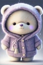 Ai illustration of a cute white teddy in violet cardigan