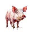 AI illustration of A domestic pig stands erect, its mouth agape and nose scrunched shut.