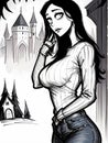 An AI illustration of the drawing of the woman is of a comic novel, called darkwood manor