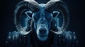 An AI illustration of the evil looking horned goat is wearing chains on his head Royalty Free Stock Photo