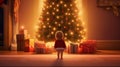 An AI illustration of a christmas tree with a light at the top and presents around it Royalty Free Stock Photo