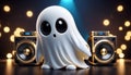 An AI illustration of a ghost sitting in front of speakers with a stage lite behind it Royalty Free Stock Photo