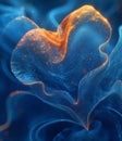 AI illustration of a glowing blue and orange heart-shaped nebula with a smooth liquid-like texture. Royalty Free Stock Photo