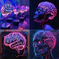 AI illustration of glowing neon brains