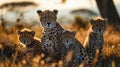 AI illustration of a group of cheetahs gathered together in the tall grass of a savannah. Royalty Free Stock Photo