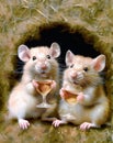 AI illustration of hamsters enjoying wine together on a ledge