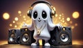 An AI illustration of this is an image of a little ghost listening to music Royalty Free Stock Photo