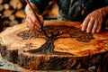 AI illustration of an individual skillfully crafting intricate designs on a wooden surface.