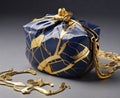 AI illustration of a Kintsugi-style handbag with golden seams and modern-traditional fusion