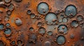 AI illustration of a large collection of rusty metal circles in a pattern on a textured background Royalty Free Stock Photo