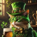 AI ILLUSTRATION leprechaun cat drinking beer