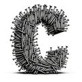 AI illustration of the letter C made from nails on a white background