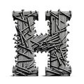 AI illustration of the letter H made from nails on a white background