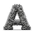 AI illustration of the letter A made from nails on a white background