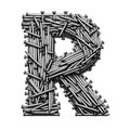 AI illustration of the letter R made from nails on a white background