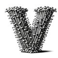 AI illustration of the letter V made from nails on a white background