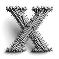 AI illustration of the letter X made from nails on a white background