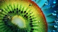 An AI illustration of macro closeup of a kiwi fruit slice with water drops