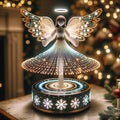 AI illustration of a magical glowing angel figure with twinkling stars and delicate snowflakes