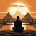 AI illustration of a male silhouette in a meditative pose in Egypt