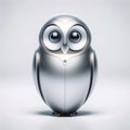 AI illustration of a metallic robot owl with large eyes stands on top of a flat surface Royalty Free Stock Photo