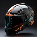 AI illustration of a motorcycle helmet featuring a unique, glowing design