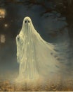 An AI illustration of a painting of a ghost with the head turned slightly forward