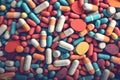 An AI illustration of pills are scattered on the ground to create an image for a medical advertiseme