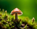 An AI illustration of a red mushroom sitting on top of a lush green field Royalty Free Stock Photo