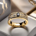 An AI illustration of the ring is yellow gold with a black and white diamond