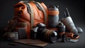 An AI illustration of a set of luggage and other personal items layed out on the ground Royalty Free Stock Photo